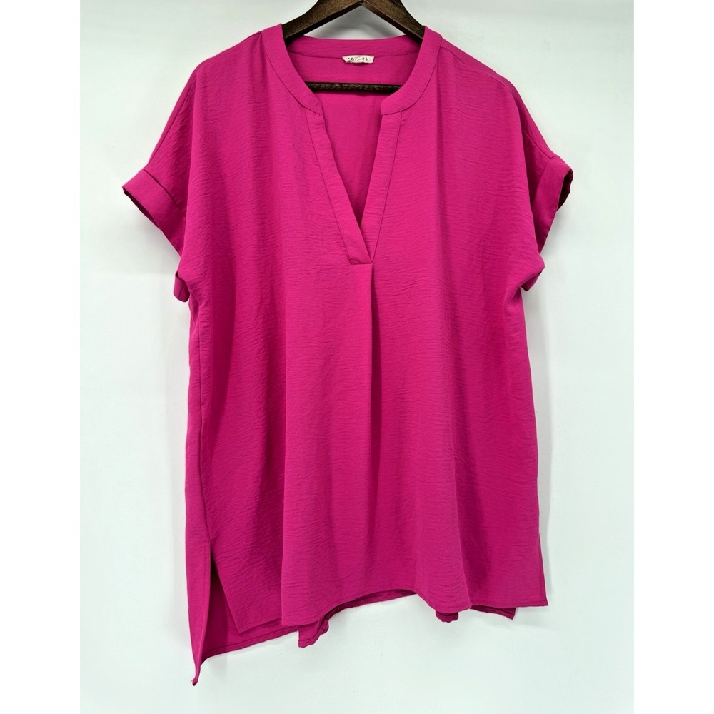 JODIFL Blouse Large Pink V-Neck Chiffon boutique coquette flowy L oversized